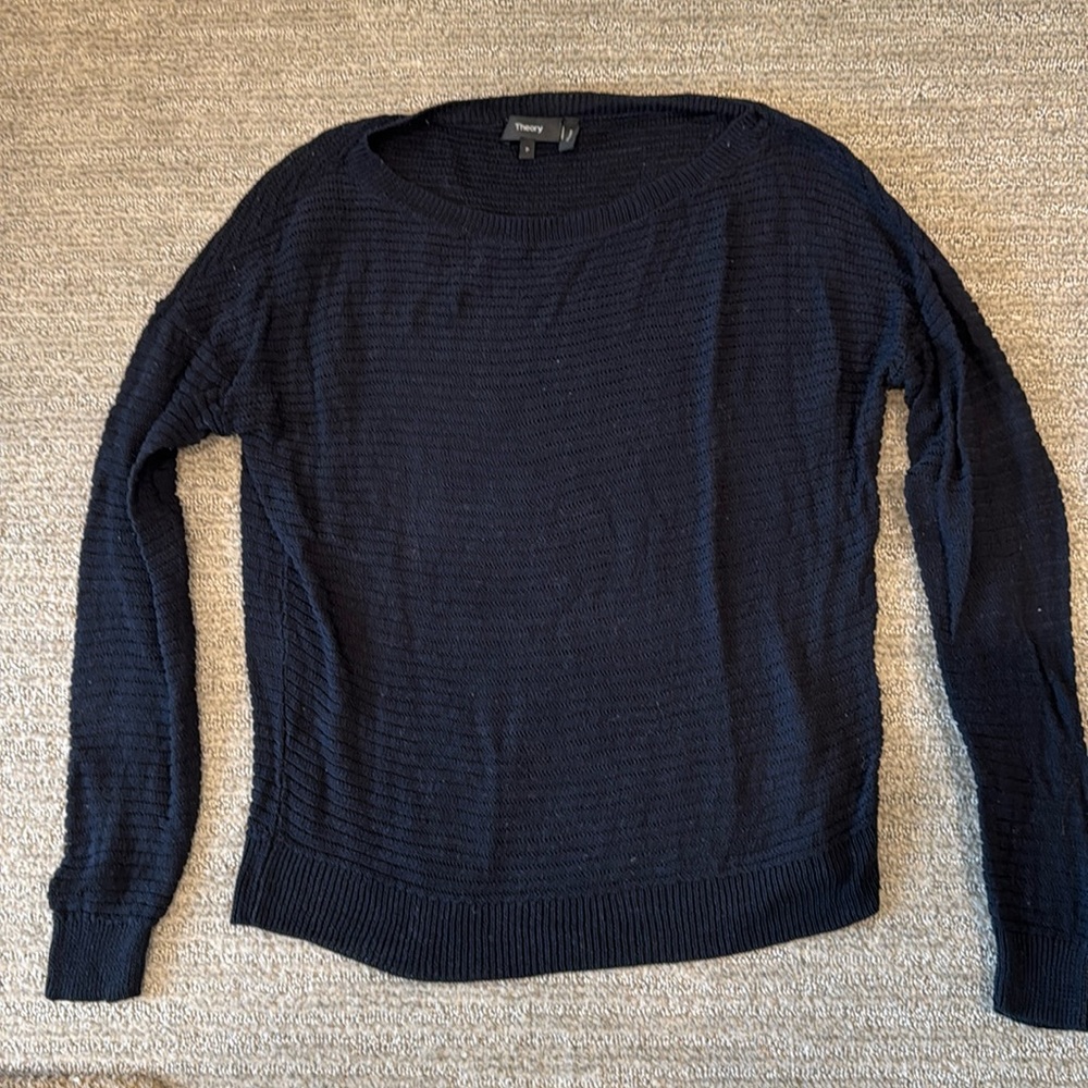 Theory Iras Oversized Cotton Sweater Navy Blue Small